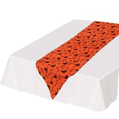 Halloween Fabric Table Runner Cloth Set of 2 Party Decor Black Cats Orange Bats