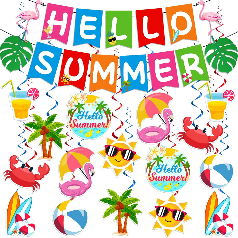 Summer Party Decorations, Beach Party Decorations Include Hello Summer Banner an