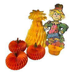 1986 Biestle Scarecrow Honeycomb Art Tissue Decoration Autumn Fall Pumpkins