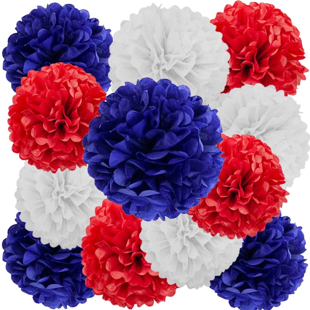 Red, Blue and White Paper Pom Poms Decorations for 4th Fourth of July，Indepen…