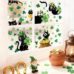 6 Sheets St. Patrick’ s Day Window Clings Window Decal Black Cat Green Shamrock