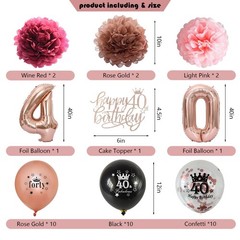 JKIYT 40th Birthday Decorations for Women, Black Rose Gold