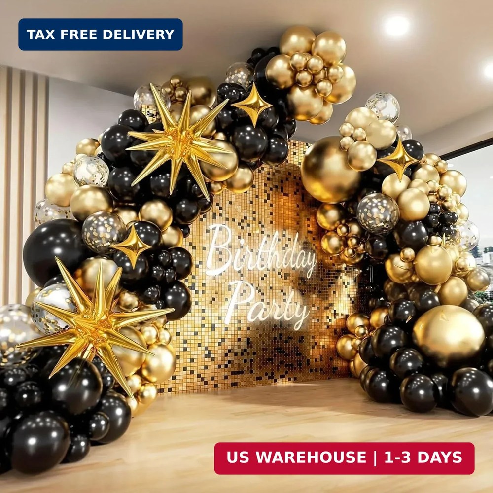 Black and Gold Balloon Arch Kit 117 PCS, Gold and Black Party Decorations, 2026