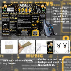 Back in 1946 Gold and Black 80Th Birthday Decorations Happy 80Th Birthday Banner