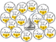 324 Sunflower He Asked She Said Yes! Kisses Wedding Stickers