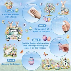 9 Sheets Easter Window Clings for Glass Windows – Watercolor Bunny Multicolor