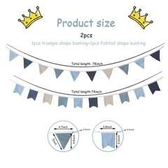 Muslin Cotton Fabric Pennant Banner Flags, 2 Pcs Nursery Garland Bunting Tria…