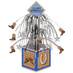 Western Happy Birthday Blue Bandana Cowboy Foil Happy Birthday Centerpiece 14.5″