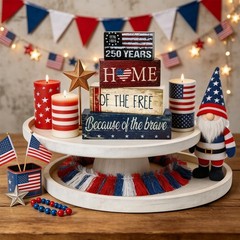4 Pcs 250th Anniversary Wooden Patriotic Tabletop Decorations – Red White Blue C