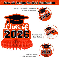 8 Pieces Class of 2026 Graduation Table Decorations – 2026 Congrats Grad Honeyco