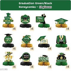 , Green, Black and Gold Graduation Centerpieces 2026 – Pack of 12 | Graduation C