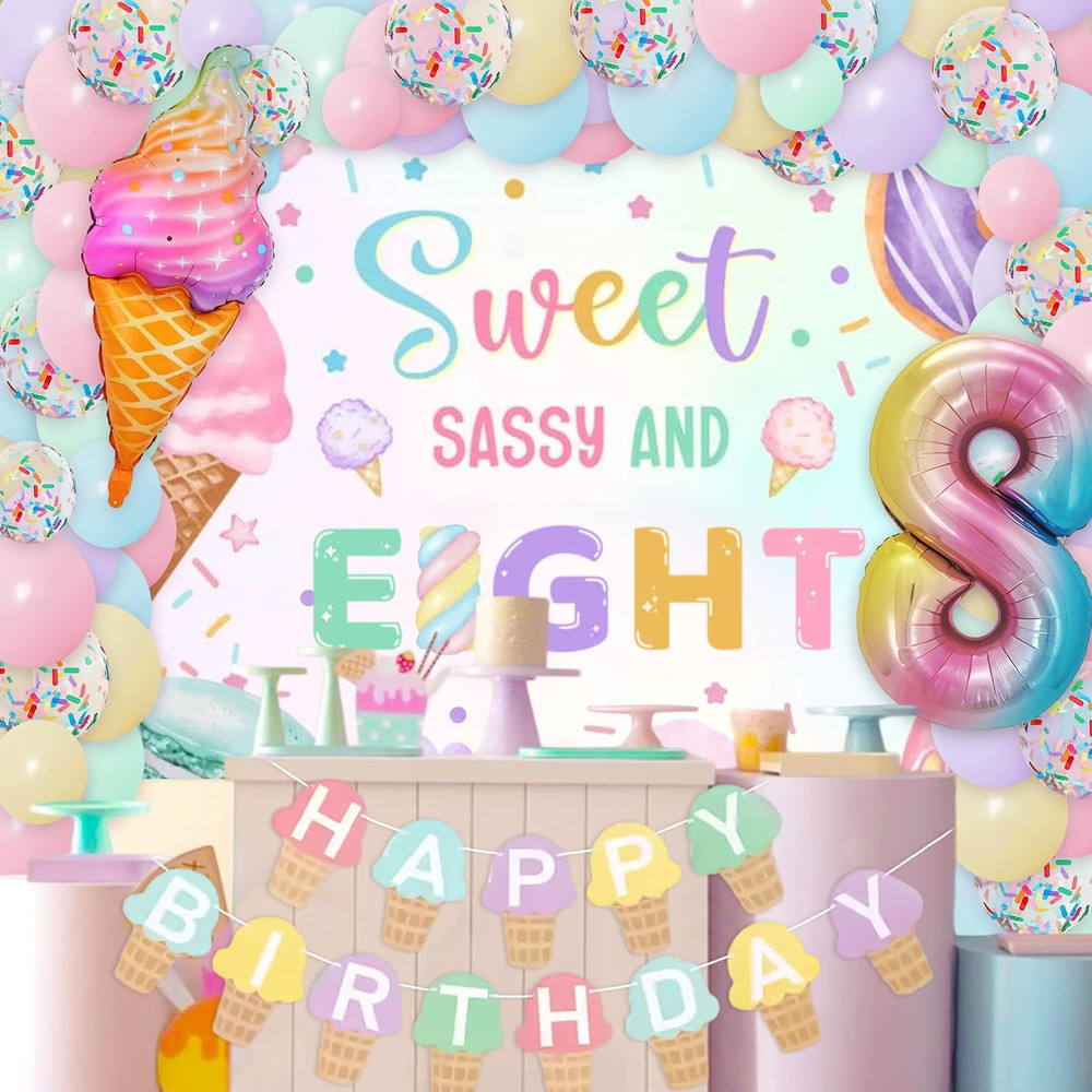 Sweet Sassy and Eight 8Th Birthday Decorations for Girls 8 Year Old Birthday Par
