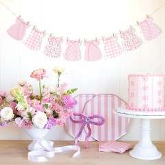 Pink Gingham Baby Dress Bodysuit Banner – Bow Gender Reveal Baby Shower Banne…