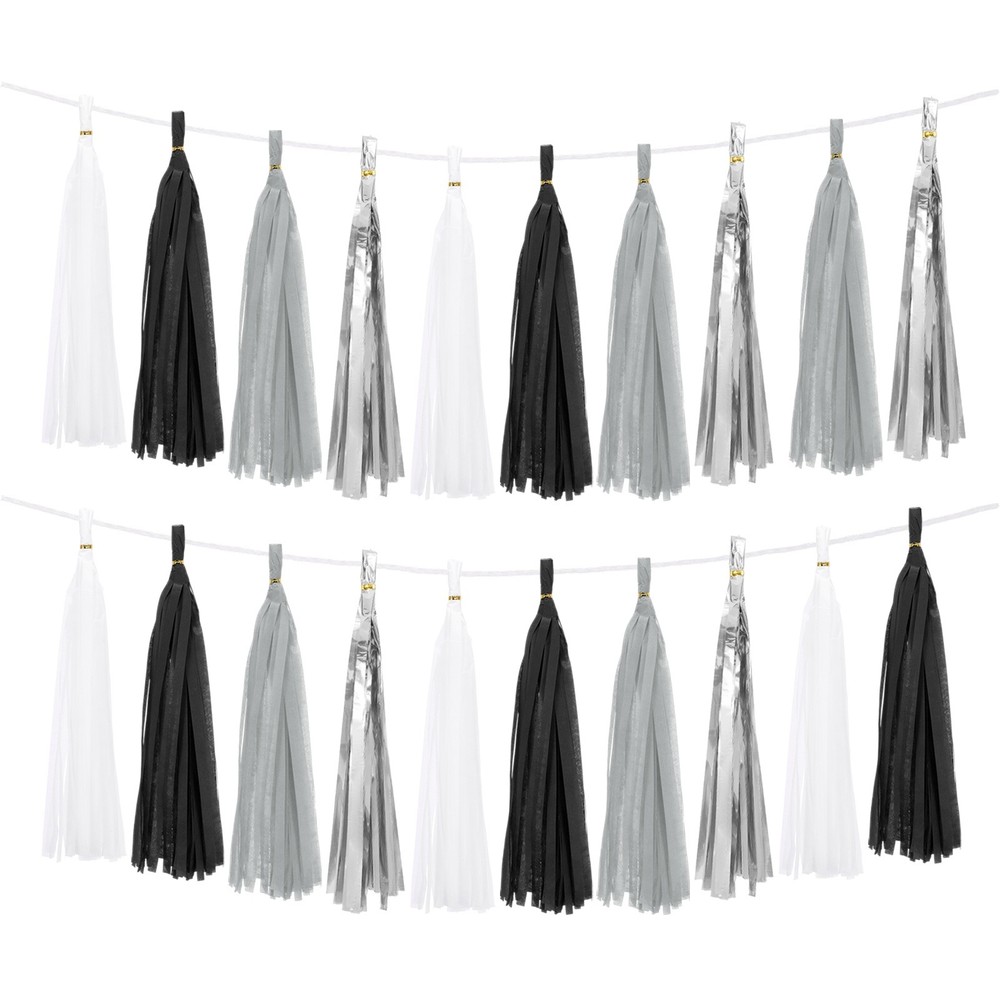 20Pcs Tassel Garland White Black Gray Silver Foil Fringe Tassels