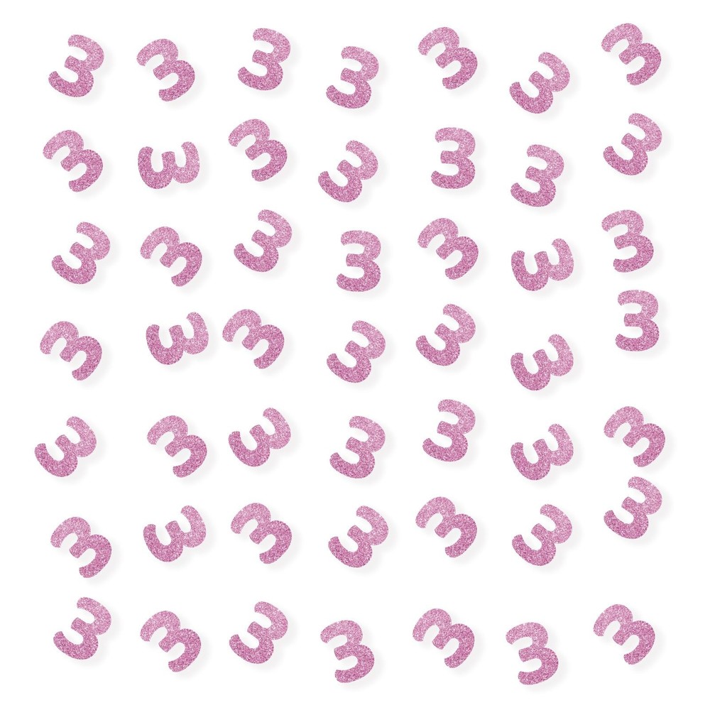 100 PCS Number 3 Confetti, Pink Glitter Paper Scatter, Birthday Party Decor