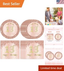 Complete 40PC Rose Gold Birthday Celebration Set with Plates & Napkins for Teens