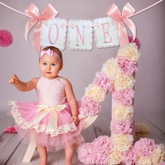 Pink and White Bow First Birthday High Chair Banner Pink Bow One High Chair G…