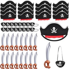 48 Pcs Pirate Accessories for Kids, Include 16 Pirates Hats, 16 48pcs Pirate