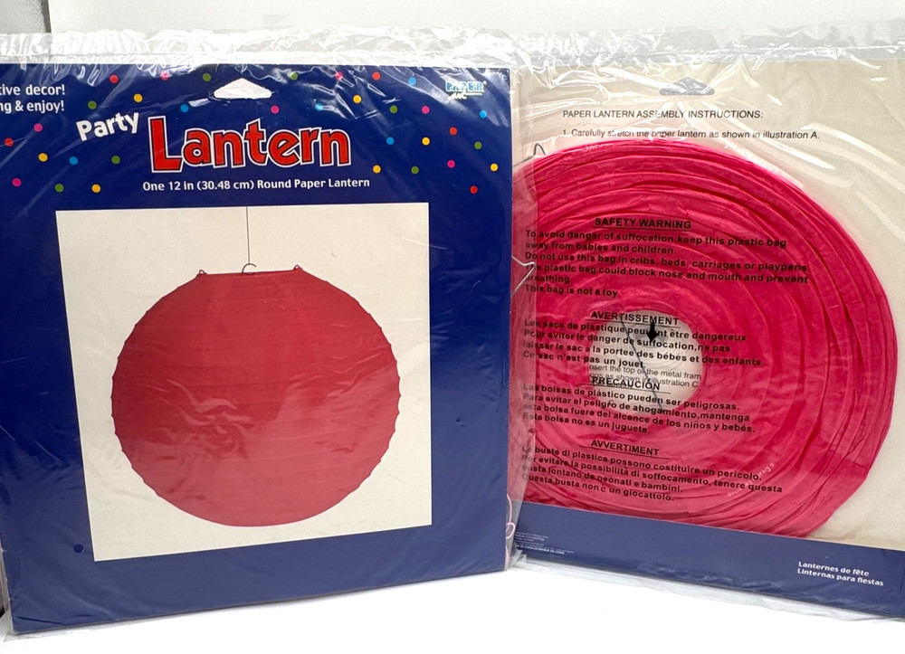 Party Lantern Raspberry Pink 12″ Round Paper Set of 2 by Paper Art NOS
