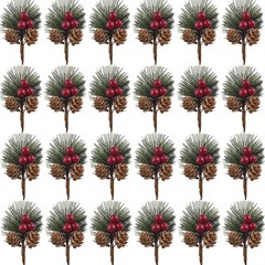 TIHOOD 25PCS Artificial Pine Picks, 3.15″ x 2.36″, Green, Red and Brown