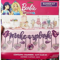 Barbie Deluxe Glitter Make A Splash Banner Party Supplies 12 ft 2 Pieces New