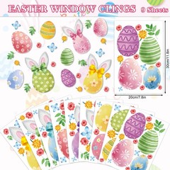 9 Sheets Easter Window Clings Watercolor Bunny Egg Rabbit Ear Glass Stickers Dou