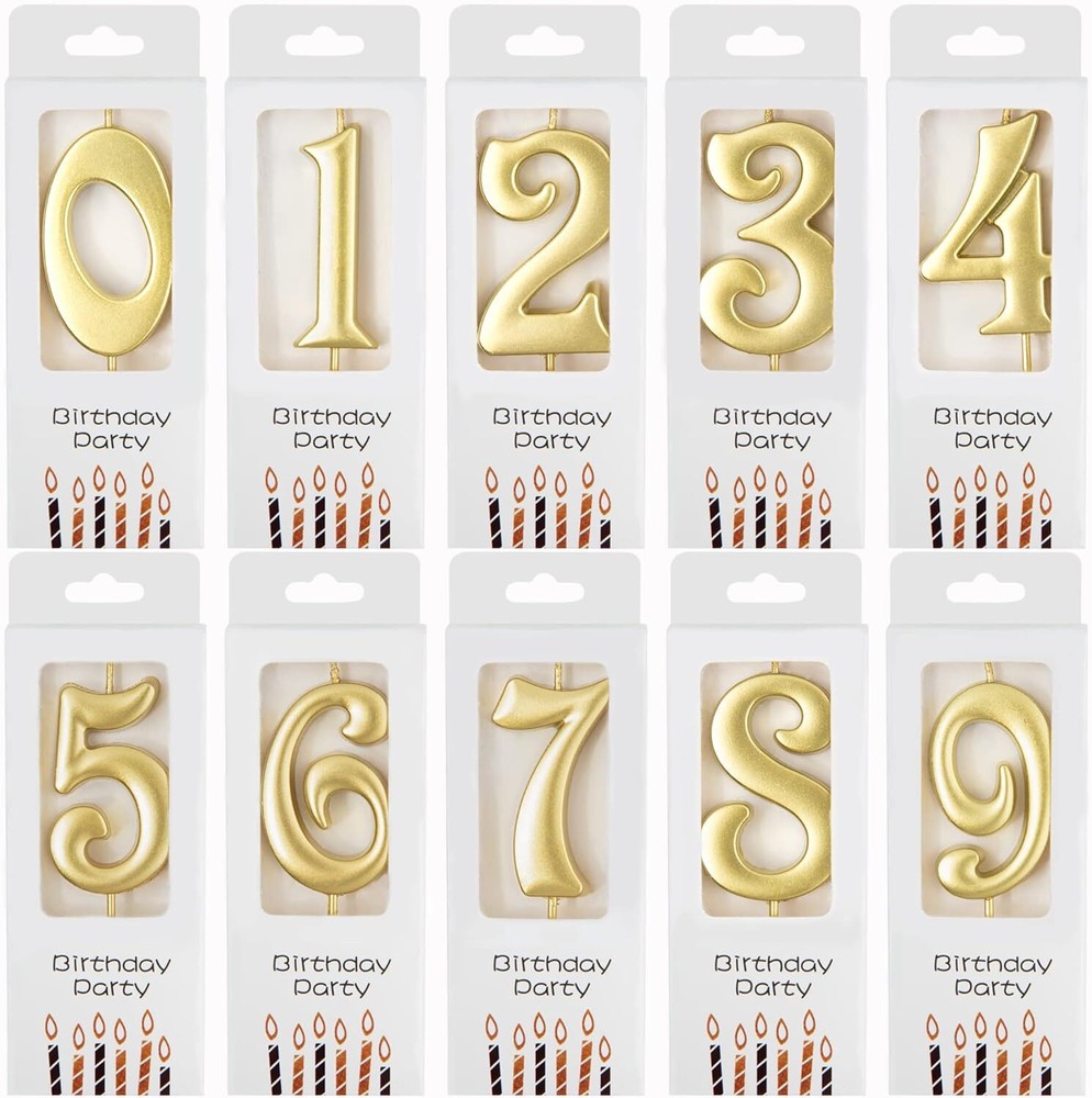 PHD CAKE 10-Count 0-9 Gold Number Birthday Candles, One Birthday,