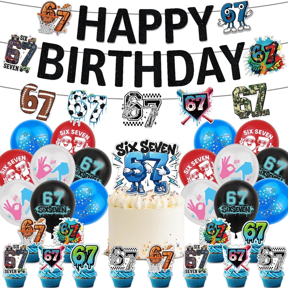 6 7 Decorations, 67 Meme Themed Party Decorations Set Includes Banner, Cake T…