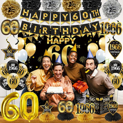30PCS 60Th Birthday Decorations for Men Women, Black Gold Vintage 1966 Banner Ho