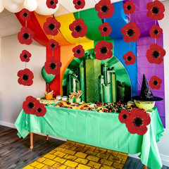 20 Pcs Wizard Themed Party Decorations Red Poppy Flowers Hanging Garlands, Red F