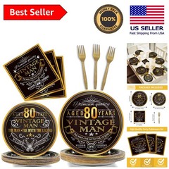 Vintage 80th Birthday Party Supplies – 96-Piece Set for Elegant Celebrations