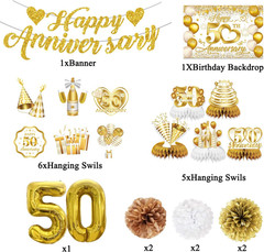 50Th Anniversary Decorations, White Gold 50Th Wedding Anniversary Decorations- B