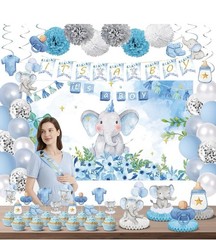 Elephant Baby Shower Decorations for Boy, Blue Baby Boy Shower Decorations Kits