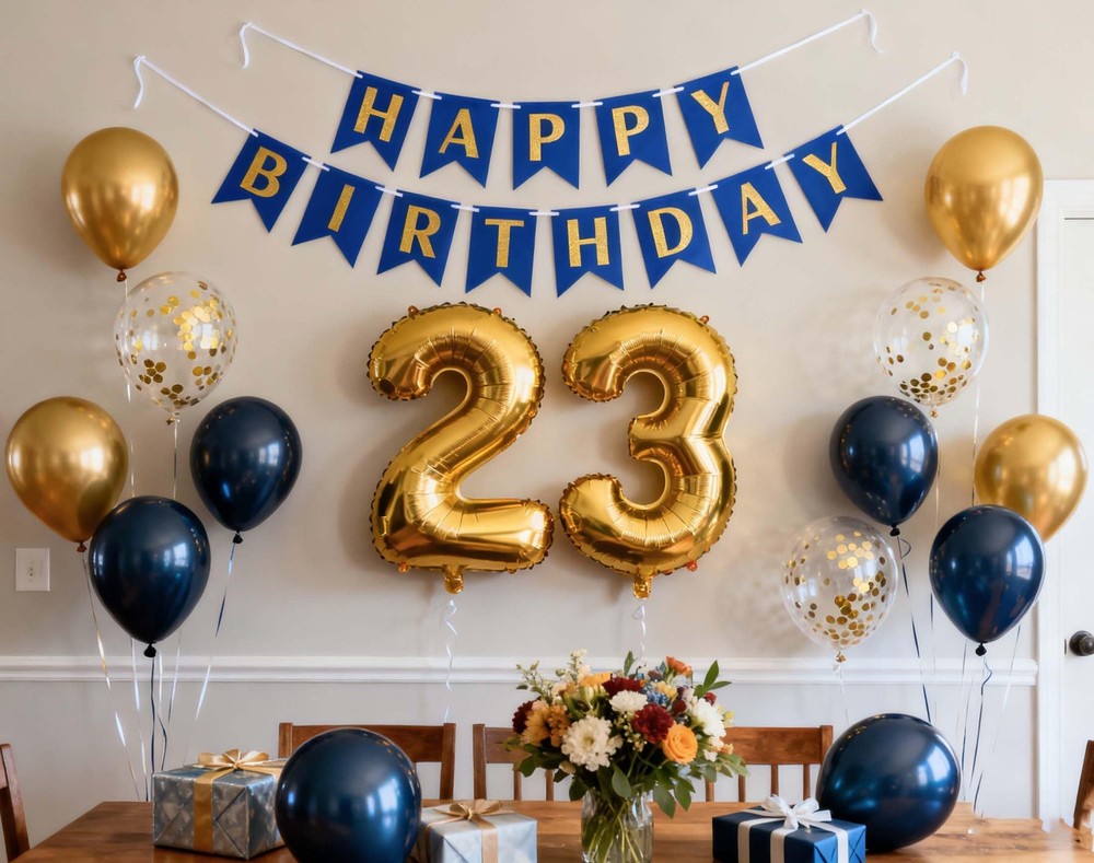 23rd Balloons Party Decorations for Men, Navy Blue Banner Gold Number 23 Foil…