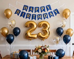 23rd Balloons Party Decorations for Men, Navy Blue Banner Gold Number 23 Foil…