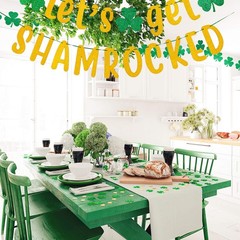 3pcs St. Patrick’s Day Banner Decoration 7.5 Inch Gold Glittery Let’s Get Sham