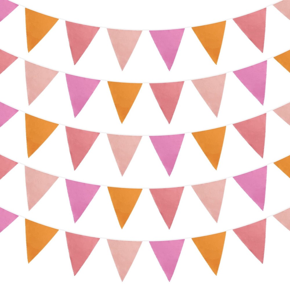 39Ft Orange Pink Fabric Bunting Banner Triangle Flags Party Decorations Hangi…