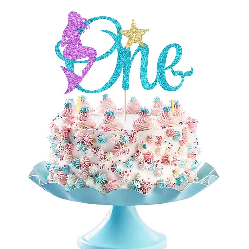 1 Year Old Cake Topper, Baby Shower Mermaid Princess Happy Birthday Photo Props