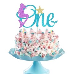 1 Year Old Cake Topper, Baby Shower Mermaid Princess Happy Birthday Photo Props