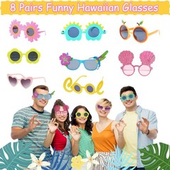 Large Summer Luau Photo Booth Props Set, Funny Hawaiian Sunglasses, Tropical