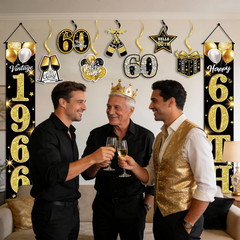 60Th Birthday Decorations for Men and Women, Black and Gold Vintage Party Suppli