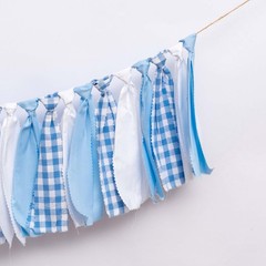 Blue and White Gingham Banner/Garland – First High Chair Banner,Gingham Garla…