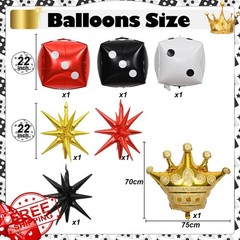 Casino Party Decorations 7 Pcs Dice Crown Star Foil Balloons