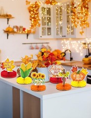 9Pcs Tables Fall Autumn Honeycomb Centerpieces 3D Pumpkin Maple Leaf
