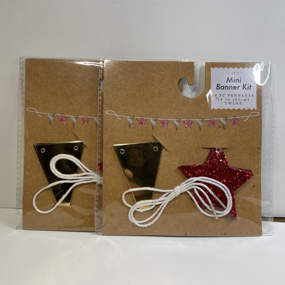 Mini USA Banner Kit Red Stars & Gold Triangle 10 Pennants 24” Twine 2 Pack
