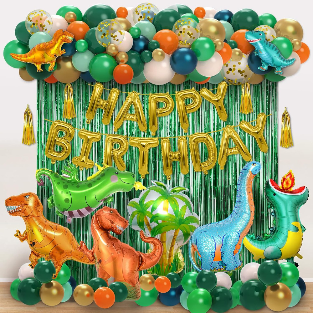 Dinosaur Birthday Party Decorations, 113Pcs Dinosaur Balloons Include Happy Birt