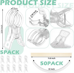 5 Pack Large Balloon Arch Clips Plastic Transparent Backdrop Spring Clamps 3.5 I