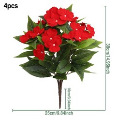 Artificial Impatiens Flowers 4 Pcs Set for Seasonal Home and Garden Decoration