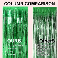 2 Pack Green Metallic Tinsel Curtains 3.28×6.56′ Shimmering Party Backdrop Do…
