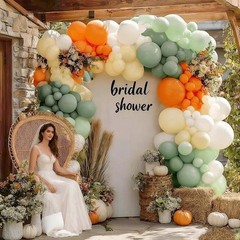 Dusty Green Orange White Balloon Garland, Double Burnt Orange Sage Green Ivor…